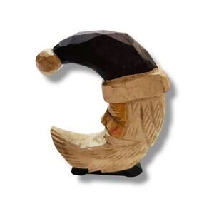 Carved Santa Rustic Wood Moon 4.75" Holiday Christmas